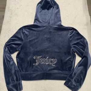 Juicy Velour Hoodie XXL Blue Full Zip Bling Y2K Crop Fit